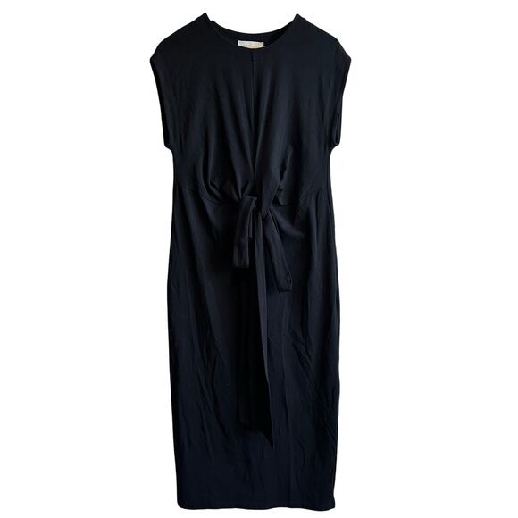 Modern Citizen Fei Tie Front Organic Cotton Midi Dress Black Small - Picture 2 of 11